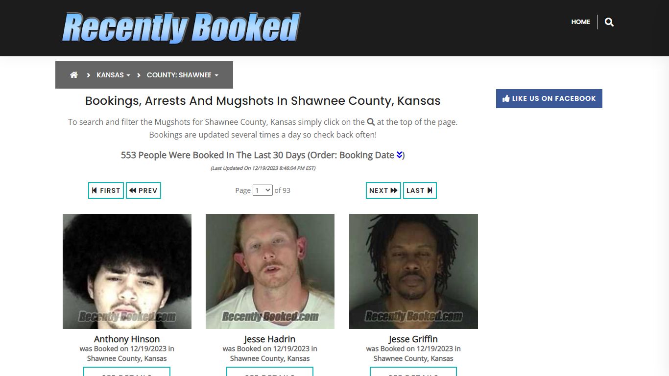 Bookings, Arrests and Mugshots in Shawnee County, Kansas